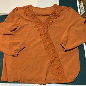 Women's Orange Lace Trim Top